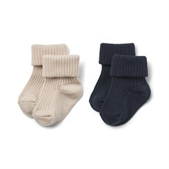 Wheat 2-pak Wool Rib Socks Ziggy - Navy